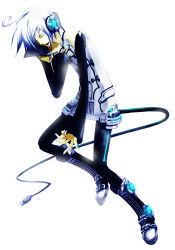 1boy ahoge boots closed_eyes clothes detached_sleeves full_body grey_hair headphones highres male_focus music nail_polish short_hair simple_background singing solo usb utatane_piko vocaloid white_background white_hair