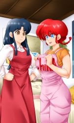 2girls absurdres blue_eyes braid brown_eyes genderswap genderswap_(mtf) highres long_hair multiple_girls omiiverse ranma-chan ranma_1/2 red_hair saotome_ranma single_braid tendou_akane