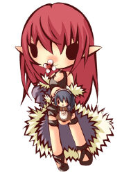1girl 2000s_(style) black_shoes black_shorts black_tank_top blossom_(ragnarok_online) blush breasts cape character_doll chibi chibi_only closed_mouth clothing_cutout commentary_request detached_sleeves flower flower_in_mouth full_body fur-trimmed_cape fur-trimmed_sleeves fur_trim hair_between_eyes long_hair looking_at_viewer pink_flower pointy_ears purple_cape purple_sleeves ragnarok_online red_hair shoes short_shorts shorts simple_background small_breasts smile solid_oval_eyes solo stalker_(ragnarok_online) standing stomach_cutout tank_top waist_cape white_background yu_(lilacxx)