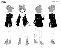 1girl :d a-pose animal_ear_hood animal_ears arms_at_sides arms_behind_back bear_ears blunt_bangs blunt_ends blunt_sidelocks bob_cut buckle character_name chest_belt choker clenched_hands closed_mouth coat collarbone collared_coat commentary concept_art contrapposto curled_fingers dithering double_vertical_stripe dress english_commentary english_text expressionless eyebrows_hidden_by_hair facing_away facing_to_the_side facing_viewer fake_animal_ears fang flat_chest from_behind from_side greyscale grin hair_intakes hair_tie half_updo hand_up head_tilt highres hood hood_down hooded_coat invisible_floor kneehighs leg_warmers legs_apart light_blush logo long_eyelashes long_sleeves looking_at_viewer monochrome multiple_expressions multiple_views open_clothes open_coat open_hands open_mouth original pocket ponytail profile raised_eyebrows raised_inner_eyebrows reference_sheet see-through_clothes see-through_skirt see-through_sleeves shoes short_dress short_hair short_ponytail sidelocks simple_background single_horizontal_stripe skirt slip-on_shoes smile snap-fit_buckle socks standing striped_blush thick_eyelashes thighs title turnaround underbust v v-neck vertigris white_background