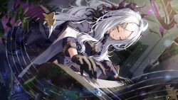 1girl ahoge blue_archive blue_coat blue_jacket blush breasts closed_eyes coat coat_on_shoulders forehead fur-trimmed_coat fur_trim hair_ornament hair_ribbon hairclip halo highres hina_(blue_archive) horns instrument jacket kuria_(clear_trip_second) long_hair long_sleeves low_wings multiple_horns music open_mouth parted_bangs piano playing_instrument playing_piano ribbon small_breasts white_hair wings