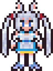 animal_ears blue_eyes dress fox_ears fox_girl indie_virtual_youtuber kirsche_verstahl kneehighs pixel_art scratch_point_z socks virtual_youtuber white_hair white_socks