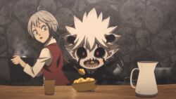 1boy 1girl animated animated_gif black_clover demon eating food licita_(black_clover) liebe_(black_clover)