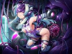 1girl amakubo_yuri ass bdsm bondage bound breasts brooch cable clenched_teeth elbow_gloves exs-tia_flora game_cg gloves green_hair head-mounted_display headgear inoino jewelry kouyoku_senki_exs-tia large_variant_set leotard long_hair machine nipple_clamps nipples no_pants non-web_source object_insertion official_art rape restrained sex_machine small_breasts solo stationary_restraints sweat teeth tentacles thighhighs torn_clothes torn_leotard twintails vaginal variant_set white_thighhighs