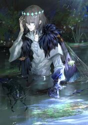 Rule 34 | 1boy, absurdres, arthropod boy, black hair, blue eyes, bug, butterfly wings, cape, centipede, cloak, collared shirt, commentary request, crown, diamond hairband, dragonfly wings, fate/grand order, fate (series), fur-trimmed cape, fur-trimmed cloak, fur trim, highres, hoshi rasuku, insect, insect wings, long sleeves, looking at viewer, male focus, medium hair, moth, oberon (fate), oberon (third ascension) (fate), official alternate hair color, revision, shirt, solo, upper body, white shirt, wing cape, wings
