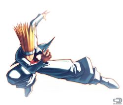 Rule 34 | 1boy, blonde hair, capcom, edge, full body, headband, jacket, justice gakuen, long hair, long sleeves, looking to the side, male focus, omar dogan, open clothes, open jacket, pants, red shirt, shiritsu justice gakuen, shirt, shoes, simple background, smile, solo, spiked hair, white background, white jacket, white pants, white shoes, yamada eiji