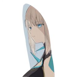 1girl blonde_hair blue_eyes fate/grand_order fate_(series) hair_between_eyes highres long_hair morgan_le_fay_(fate) morgan_le_fay_(queen_of_winter)_(fate) ponytail rurubusandayo simple_background solo spikes white_background