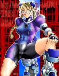 Rule 34 | area (arika), arika, bike shorts, bodysuit, braid, cameltoe, capcom, glasses, qkat (arikawa-dou), round eyewear, skin tight, solo, street fighter, street fighter ex (series), twin braids, twintails
