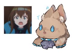Rule 34 | 1girl, amiya (arknights), animal ears, animalization, anime screenshot inset, arknights, ascot, blue ascot, blue eyes, chinese commentary, commentary request, jewelry, multiple rings, open mouth, rabbit ears, rabbit girl, ring, tsukihana l