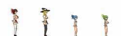 4girls animated animated_gif black_thighhighs blue_hair bouncing_breasts bow breasts brown_hair cirno daiyousei green_hair hair_bow hair_ornament hakurei_reimu hat japanese_clothes kirisame_marisa large_breasts microskirt miko multiple_girls nipple_slip nipples no_bra no_panties sideboob simple_background skirt small_breasts sonken2501 thighhighs touhou walking white_background white_thighhighs witch witch_hat