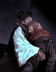 Rule 34 | 2boys, bleeding, blood, choso (jujutsu kaisen), crying, crying with eyes open, hand on another&#039;s head, highres, itadori yuuji, ivan the terrible and his son ivan, jujutsu kaisen, multiple boys, parody, tcoion, tears, wide sleeves