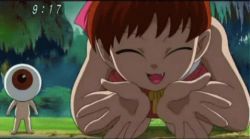 all_fours animated animated_gif fang gegege_no_kitarou lowres medama_oyaji nekomusume scary scary_eyes scary_face toei_animation