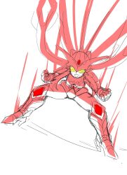 1girl armor armored_boots armored_gloves armored_leotard boots breasts digimon digimon_(creature) female_focus fur_collar gloves helmet high_heels highres hudiemon leotard long_hair looking_at_viewer medium_breasts open_mouth ph6xeivbgpimggg powering_up red_aura solo solo_focus spread_legs tinted_eyewear wavy_hair yellow-tinted_eyewear