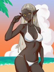 Rule 34 | 1girl, absurdres, alternate costume, arthan1011, bikini, cithis, dark-skinned female, dark skin, dungeon meshi, highres, solo, standing, swimsuit