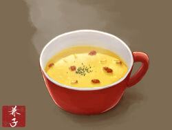 corn cup food food_focus highres kaneko_ryou mug no_humans original simple_background soup steam still_life