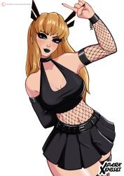 absurdres blonde_hair breasts darkxenssei fishnet_pantyhose fishnet_thighhighs fishnets highres magik_(x-men) marvel marvel_rivals original pantyhose skirt thighhighs thighs
