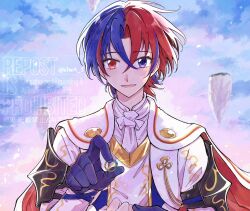Rule 34 | 1boy, blue eyes, blue gloves, blue hair, crossed bangs, emblem ring, fire emblem, fire emblem engage, gloves, hair between eyes, heterochromia, looking at viewer, male alear (fire emblem), male focus, multicolored hair, nintendo, pov, prince, red eyes, red hair, s1wa 3, second-party source, short hair, smile, split-color hair, two-tone hair