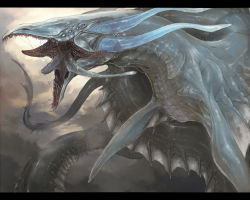 Rule 34 | cloud, cloudy sky, haku (pixiv), haku (shirogane), letterboxed, leviathan (mythology), monster, no humans, pixiv fantasia, pixiv fantasia 5, sky