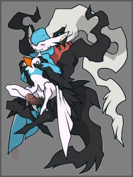 alternate_color barefoot biceps blush border breasts breasts_squeezed_together closed_eyes creatures_(company) cum cum_on_body cum_on_penis cum_string darkrai ear_piercing erection eyelashes feet game_freak gardevoir gen_3_pokemon gen_4_pokemon grabbing_another&#039;s_breast grey_background grey_border groping half-closed_eyes happy highres legendary_pokemon looking_down medium_breasts mise muscular mythical_pokemon narrowed_eyes nintendo nipple_piercing nipples nude one_eye_closed penis piercing pointy_ears pokemon pussy shiny_pokemon simple_background smile spirit teeth testicles