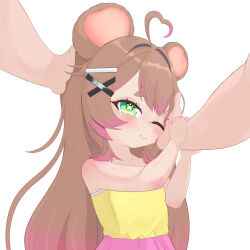 1boy 1girl 2025 age_difference ahoge animal_ears bear_ears bear_girl blush brown_hair child green_eyes heart heart_ahoge indie_virtual_youtuber irina_kumai long_hair older_man_and_younger_girl size_difference smile thefunkydealer white_background