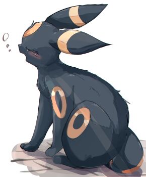 Rule 34 | animal focus, black fur, blush, closed eyes, floameya, full body, gen 2 pokemon, highres, nintendo, no humans, open mouth, pokemon, pokemon (creature), pokemon focus, simple background, tail, umbreon, white background, yawning