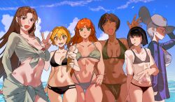 Rule 34 | 6+girls, alternate costume, bikini, black bikini, black hair, breasts, dark-skinned female, dark skin, don quixote (project moon), faust (project moon), green bikini, highres, ishmael (project moon), limbus company, multiple girls, navel, orange hair, outis (project moon), project moon, red eyes, rodion (project moon), ryoshu (project moon), swimsuit, yongsadragon