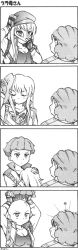 00s 2girls 4koma bald bald_female banpresto comic disguise fingerless_gloves flower gear_fighter_dendou gear_senshi_dendou gloves greyscale long_image monochrome multiple_girls silent_comic super_robot_wars tall_image vega_(dendoh) what wig