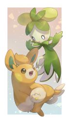 absurdres border creatures_(company) dolliv game_freak gradient_background highres nintendo no_humans nullma open_mouth pawmot pokemon pokemon_(creature) simple_background white_border