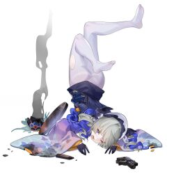 Rule 34 | 1girl, :3, ass, blue eyes, blue hair, drill hair, full body, girls&#039; frontline, gloves, grey hair, gun, half gloves, handgun, heterochromia, highres, japanese clothes, kimono, multicolored hair, official alternate costume, official art, one eye closed, open mouth, pantyhose, reeh (yukuri130), solo, streaked hair, torn clothes, torn pantyhose, transparent background, twin drills, upside-down, weapon, white pantyhose, yellow eyes, zip.22 (girls&#039; frontline), zip.22 (hazy fragrance) (girls&#039; frontline)