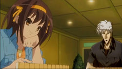1boy akagi akagi:_yami_ni_oritatta_tensai akagi_shigeru anime_screenshot board_game brown_hair crossover fukumoto_mahjong mahjong parody playing_games short_hair suzumiya_haruhi suzumiya_haruhi_no_yuuutsu third-party_edit