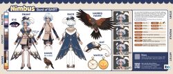 1boy artist_name bay_area_rapid_transit belt bird black_pants blue_hair boots braid brown_vest color_guide english_text expression_chart full_body gradient_hair hat hawk highres long_hair looking_at_viewer multicolored_hair multiple_views niaro nimbus_(bart) pants pocket_watch purple_eyes reference_sheet single_braid thigh_boots vest watch white_boots white_hair