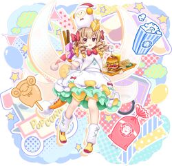 1girl alternate_costume alternate_headwear balloon blonde_hair bow bowtie burger candy cheese dress drill_hair fairy fairy_wings food food_request french_fries frilled_dress frills game_cg hair_bow hat headset highres holding holding_tray lollipop long_hair looking_at_viewer luna_child official_art open_mouth popcorn red_bow red_bowtie red_eyes rotte_(1109) shoes shorts sleeveless sleeveless_dress smile solo star_(symbol) third-party_source touhou touhou_lostword transparent_background tray white_dress wings yellow_hat yellow_shoes yellow_shorts