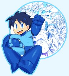 6+boys android black_hair blue_bodysuit blue_eyes blue_footwear blue_gloves blue_helmet bodysuit boots clenched_hand commentary drawloverlala english_commentary geo_stelar_(mega_man) gloves helmet highres holding holding_helmet male_focus mega_man_(character) mega_man_(classic) mega_man_(ruby-spears) mega_man_(series) mega_man_battle_network_(series) mega_man_day mega_man_legends_(series) mega_man_star_force_(series) mega_man_volnutt mega_man_x_(series) mega_man_zero_(series) megaman.exe multiple_boys robot smile spiked_hair star_force_mega_man teeth upper_teeth_only x_(mega_man) zero(z)_(mega_man) zero_(mega_man)