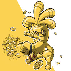 Rule 34 | :d, blacknirrow, coin, fang, full body, gholdengo, metal skin, nintendo, no humans, open mouth, pokemon, pokemon (creature), simple background, smile, standing, two-tone background, white background