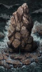 chain commentary_request fate/grand_order fate_(series) no_humans ocean official_art rock splashing still_life third-party_source water waves yume32ki