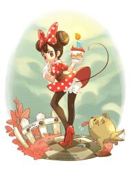 1girl animal_ears artist_request black_hair bow character_request commentary_request disney dog double_bun dress gloves hair_bow hair_bun humanization long_sleeves looking_at_viewer mickey_mouse_&amp;_friends minnie_mouse mouse_ears mouse_tail non-web_source pantyhose personification polka_dot polka_dot_bow polka_dot_dress short_hair solo source_request tail white_gloves