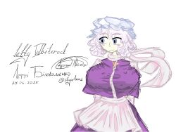 1girl 1other blue_eyes breasts commentary dress hat highres ice large_breasts letty_whiterock non-web_source perfect_cherry_blossom scarf shirt short_hair solo touhou vest white_scarf white_shirt