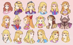 6+girls armor blonde_hair blue_eyes blunt_bangs brown_hair cadence_of_hyrule captain_n dark-skinned_female dark_skin earrings elf fake_horns glowing glowing_eyes green_eyes hair_pulled_back helmet highres horned_helmet horns hyrule_warriors jewelry long_hair melodymiisafer multiple_girls multiple_persona nintendo parted_bangs phantom_(zelda) pink_eyes pointy_ears ponytail princess_zelda scarf shoulder_armor simple_background smile swept_bangs tetra the_legend_of_zelda the_legend_of_zelda:_a_link_between_worlds the_legend_of_zelda:_a_link_to_the_past the_legend_of_zelda:_breath_of_the_wild the_legend_of_zelda:_echoes_of_wisdom the_legend_of_zelda:_four_swords the_legend_of_zelda:_ocarina_of_time the_legend_of_zelda:_oracle_of_ages the_legend_of_zelda:_oracle_of_seasons the_legend_of_zelda:_skyward_sword the_legend_of_zelda:_spirit_tracks the_legend_of_zelda:_the_wind_waker the_legend_of_zelda:_twilight_princess the_legend_of_zelda_(cartoon) the_legend_of_zelda_(cd-i) the_legend_of_zelda_(nes) tiara toon_zelda triforce