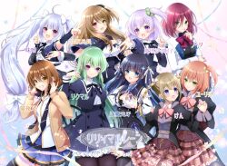 6+girls :d ahoge amamiya_sophia_seren assault_lily belt black_belt black_capelet black_hair black_necktie black_pantyhose black_ribbon black_shirt black_skirt black_thighhighs blue_eyes blue_flower blue_hair blue_skirt blunt_bangs blush bow bowtie braid breasts brown_belt brown_cardigan brown_hair brown_pantyhose brown_skirt buttons capelet cardigan center_frills closed_mouth clover collared_shirt commentary_request corset cropped_jacket cross-laced_clothes cross-laced_skirt crossed_bangs detached_sleeves diagonal-striped_clothes diagonal-striped_necktie earrings finger_to_mouth flower four-leaf_clover frilled_shirt frilled_shirt_collar frilled_sleeves frills gift_art glint gradient_hair green_eyes green_hair grey_hair grin hair_between_eyes hair_bow hair_ribbon hairband hand_on_another&#039;s_shoulder hand_on_own_chest hand_on_own_elbow hands_up hatsukano_yo headphones headphones_around_neck heart heart_hands herensuge_girls_academy_school_uniform heterochromia high-waist_skirt highres hitotsuyanagi_riri holding holding_hands holding_headphones jacket jewelry juliet_sleeves kawamura_yuzuriha kishimoto_lucia_raimu kuo_shenlin lace lace-trimmed_skirt lace_trim light_particles long_sleeves looking_at_another looking_at_viewer loose_belt ludvico_private_girls&#039;_academy_school_uniform medium_breasts medium_hair miriam_hildegard_von_gropius mizuha_(dreamchild_0504) mozuna_noa multicolored_hair multiple_belts multiple_girls neck_ribbon necklace necktie o-ring o-ring_belt odaiba_girls_high_school_uniform official_alternate_hair_color one_side_up open_cardigan open_clothes open_hand open_jacket open_mouth orange_hair outstretched_arm pantyhose pendant pink_eyes plaid_clothes plaid_skirt pleated_skirt puffy_sleeves purple_eyes purple_hair purple_ribbon reaching reaching_towards_viewer red_bow red_bowtie red_hair ribbon ring school_uniform second-party_source shirt short_sleeves skirt sleeves_past_wrists smile standing streamers striped_clothes tanaka_ichi thighhighs translation_request twin_braids twintails two-tone_hair underbust undone_necktie v-shaped_eyebrows w white_background white_bow white_flower white_hairband white_jacket white_ribbon yellow_bow yellow_eyes yurigaoka_girls_academy_school_uniform