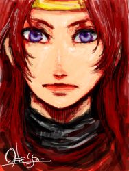 1girl blue_eyes female_focus gensou_suikoden gensou_suikoden_i long_hair odessa_silverberg red_hair shimokita_noziri solo tiara