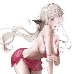 1futa absurdres areola_slip bar_censor bikini black_ribbon blush breasts brown_hair censored commentary english_commentary fang futanari grin hair_ribbon highres large_breasts leaning_forward long_hair looking_at_viewer navel original penis pink_bikini pink_eyes ponytail ribbon smile solo stomach swimsuit tagua thighs veins veiny_penis