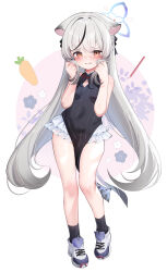 Rule 34 | 1girl, absurdres, animal ears, black dress, black hair, black socks, blue archive, blush, breasts, china dress, chinese clothes, dress, full body, grey hair, highres, kokona (blue archive), long hair, multicolored hair, open mouth, orange eyes, pelvic curtain, shoes, sleeveless, sleeveless dress, small breasts, socks, solo, somray, streaked hair, striped clothes, striped dress, tiger ears, vertical-striped clothes, vertical-striped dress, white shoes