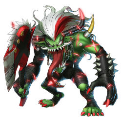 Rule 34 | 1boy, bandages, beta digimon, digimon, digimon (creature), horns, male focus, official art, orgemon, orgemon x-antibody, sharp teeth, solo, teeth