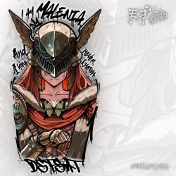 covered_eyes elden_ring expressionless helmet highres malenia_blade_of_miquella red_hair tensaitattoo winged_helmet