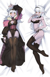 1girl 2025 arthropod_girl black_socks colored_skin dakimakura_(medium) ghosty60 indie_virtual_youtuber insect_girl kumo_kuddelmuddel kumogorogoro lingerie pointy_ears purple_skin socks solo spider_girl toe_socks underwear white_background white_hair