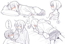 1futa 1girl aoba_moca ass bad_id bad_pixiv_id bang_dream! blush closed_eyes clothed_masturbation clothes_pull cum dayama ejaculation futanari grabbing_another&#039;s_breast groping hand_to_own_mouth hazawa_tsugumi hood hood_down hoodie long_sleeves lying masturbation multiple_views on_stomach pants pants_pull penis pillow pillow_humping short_hair small_penis spot_color sweat translated yuri