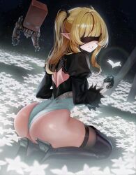 1girl 2b_(nier:automata) 2b_(nier:automata)_(cosplay)lp_(lp0000_k) blonde_hair breasts chromashift elf female_focus hag long_hair lp_(lp0000_k) multicolored_hair necromancer pointy_ears red_eyes red_hair ruby_runeheart small_breasts solo solo_focus two-tone_hair virtual_youtuber vtuber_fanart witch