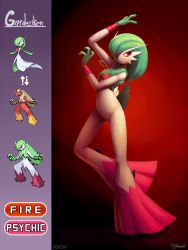 1girl 2017 absurdres arm_up artist_name blaziken character_name claws dated female_focus full_body furry furry_female fusion gardevoir gen_3_pokemon gradient_background green_hair hair_over_one_eye hand_up highres legs_apart looking_to_the_side nintendo open_mouth outta_sync pink_eyes pixel_art pokemon pokemon_(creature) pokemon_rse red_background short_hair signature simple_background solo standing text_focus