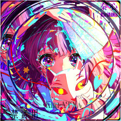 1girl absurdres artist_name colorful folding_fan fox_mask hand_fan hata_no_kokoro highres holding holding_fan holding_mask kiriaina looking_at_viewer mask solo touhou upper_body