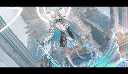 Rule 34 | 1girl, absurdres, bare legs, bare shoulders, black collar, black dress, blonde hair, blue eyes, blue hair, breasts, collar, commentary, crown of thorns, dress, earrings, english commentary, fleurdelys (wuthering waves), floating earrings, highres, holding, holding sword, holding weapon, horns, huge breasts, jewelry, legs, letterboxed, long hair, long horns, pointy ears, sidelocks, single horn, solo, standing, sword, tabard, tacet mark (wuthering waves), tyhaya, very long hair, weapon, white tabard, wuthering waves, yellow horns